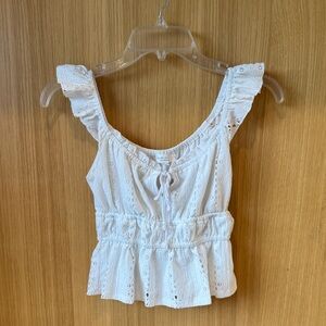 White Eyelet Ruffle Sleeve Top